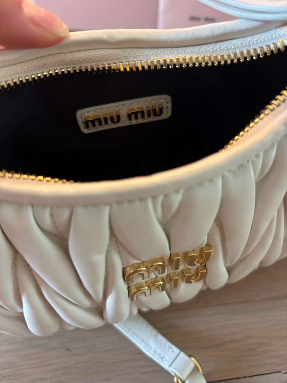 Miu Miu White Quilted Matelassé Shoulder Bag with Gold Hardware - Picture 6 of 7